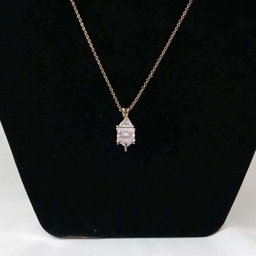 Vintage Lind Square Cut Rhinestone Pendant w/18" Gold Tone Chain